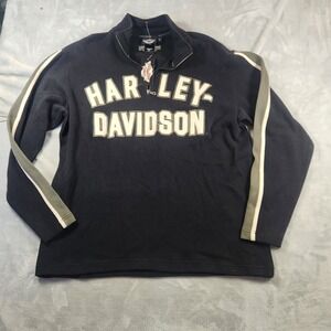 Harley Davidson Mens Sweatshirt XL Spell Out Embroidered Letters 1/4 Zip Striped